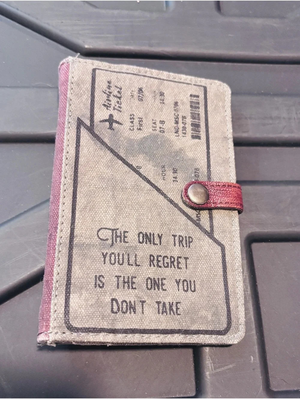 Mona B Canvas Travel Quote Wallet - Gray & Burgundy Accents